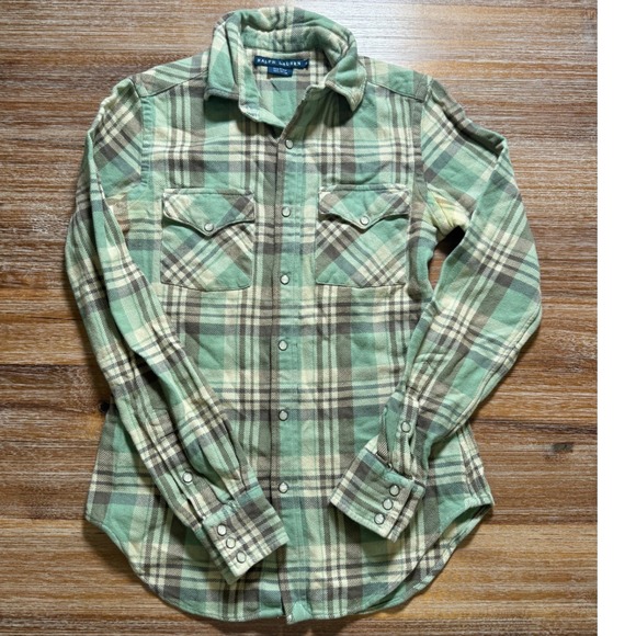 Ralph Lauren Tops - Ralph Lauren Flannel Shirt Western Style Plaid Button Up Green Brown Size 4